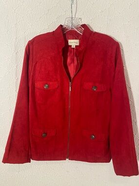 Studio Works Red Suede Zip Jacket with 4  Pockets, fully lined 90’s retro layer